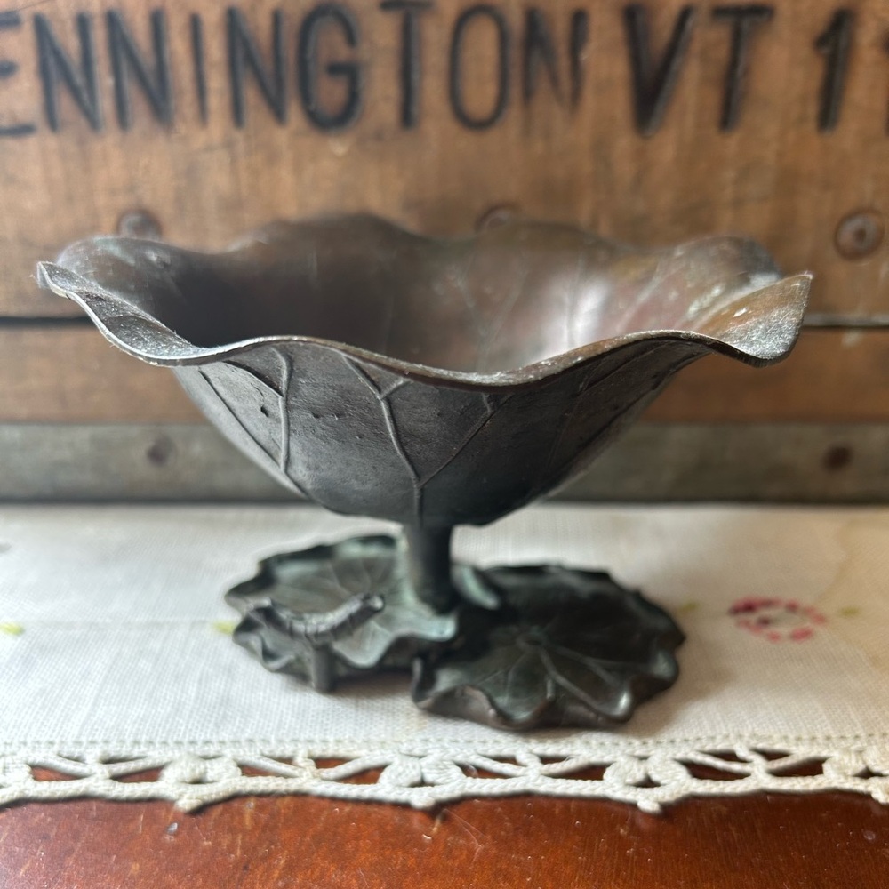 Antique Bronze Ikebana Lotus Bowl